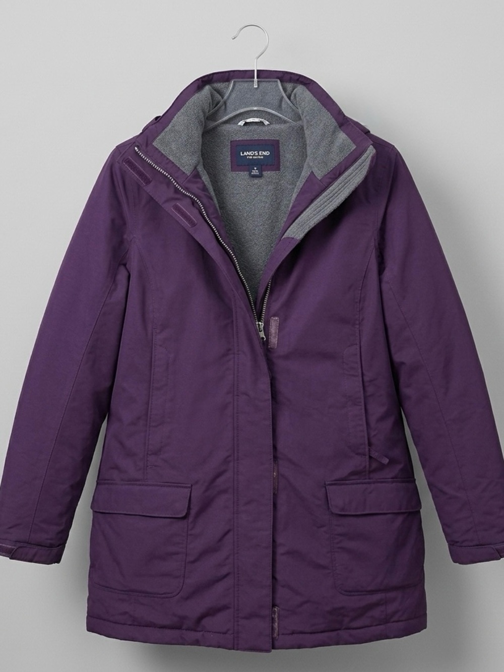 Lands' End Purple Puffer Coat with Gray Fleece Collar